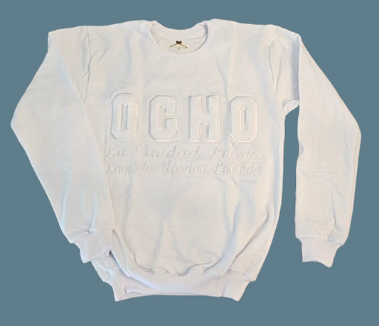 LUL White Monochromatic Felt and Embroidered Crewneck