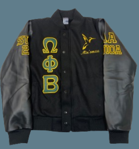 OPB Varsity Wool Jacket with Leatherette Sleeves - Crop Version - Black with Black Sleeves