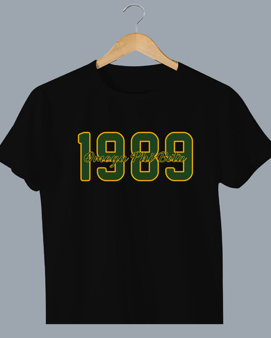 OPB 1989 Loose T-Shirt - Green Numbers and Letters - Gold Border