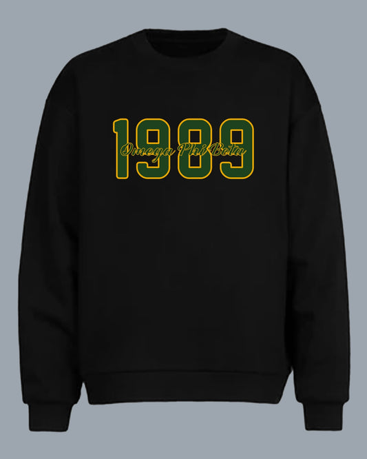 OPB 1989 Crewneck Green Numbers and Letters With Gold Border