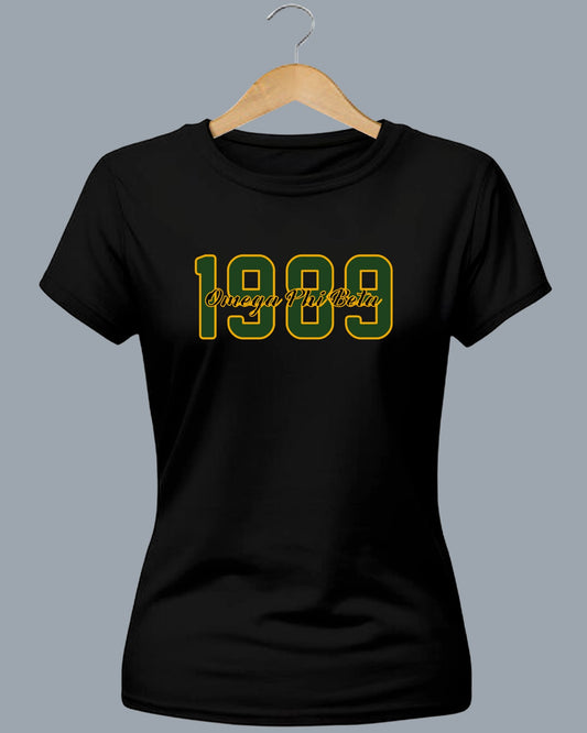 OPB 1989 Fitted T-Shirt - Green Numbers - Gold Border - Black Letters - Gold Border