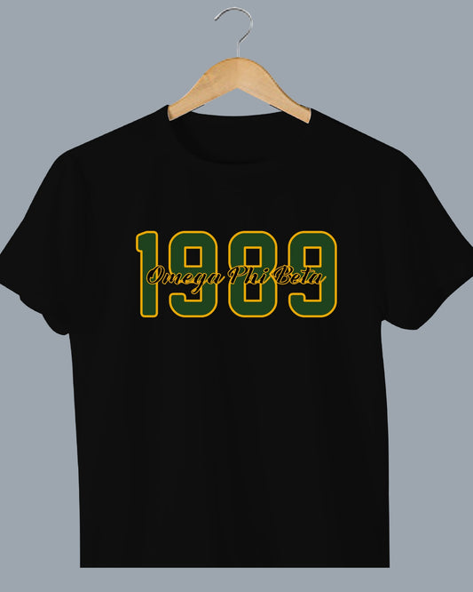 OPB 1989 Loose T-Shirt - Green Numbers - Gold Border - Black Letters - Gold Border