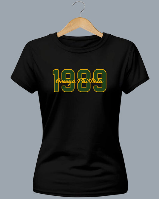 OPB 1989 Fitted T-Shirt - Green Numbers - Gold Border - Gold Letters