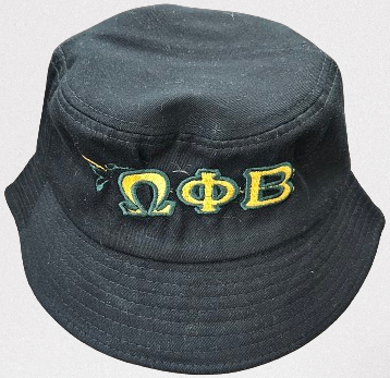OPB Embroidered Black Bucket Hat (Gold Letters - Green Border - Multicolor Hummingbird)