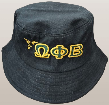 OPB Embroidered Black Bucket Hat (Green Letters - Gold Border - Gold Hummingbird)