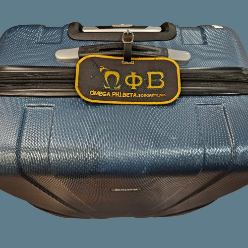 OPB Embroidered Luggage Tag - Gold Letters - Green Border