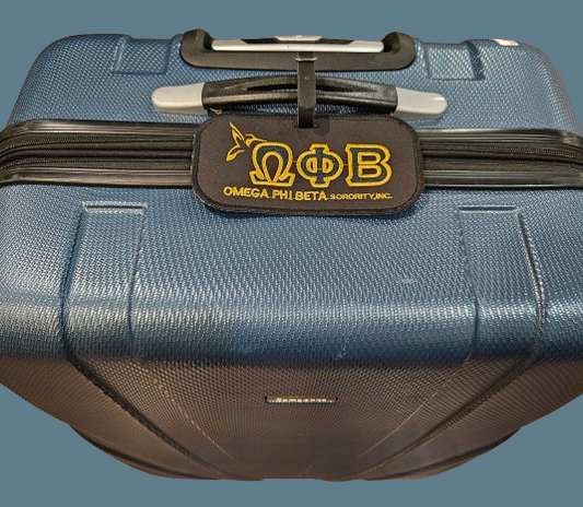 OPB Embroidered Luggage Tag - Green Letters - Gold Border