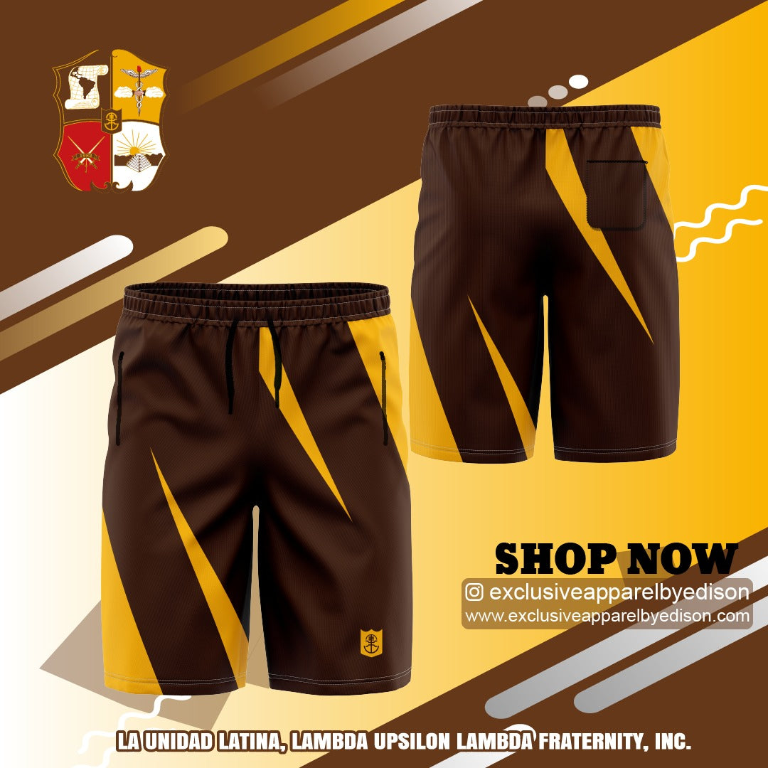 LUL Swimming Trunks (Brown with Gold Vertical Rays and T-man)