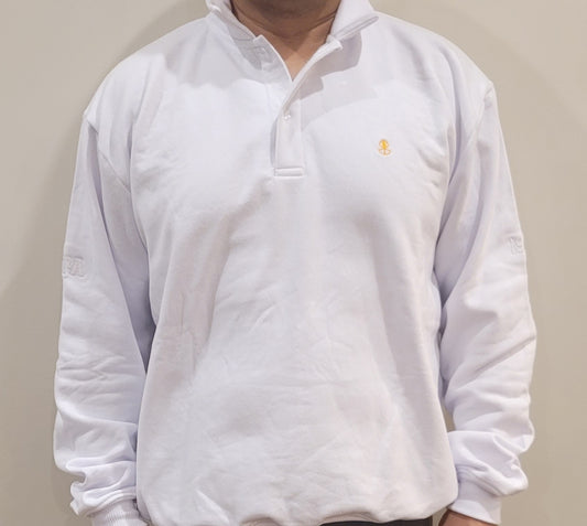 White LUL Fleece Button Sweatshirt Monochromatic Combo