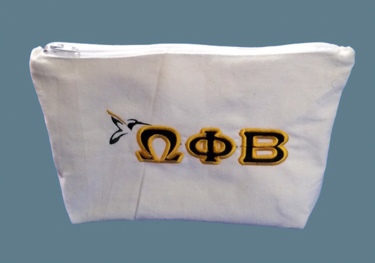 OPB Embroidered Makeup Bag (Green Letters, Gold Border, Multi-Color Bird)