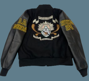 OPB Varsity Wool Jacket with Leatherette Sleeves - Crop Version - Black with Black Sleeves