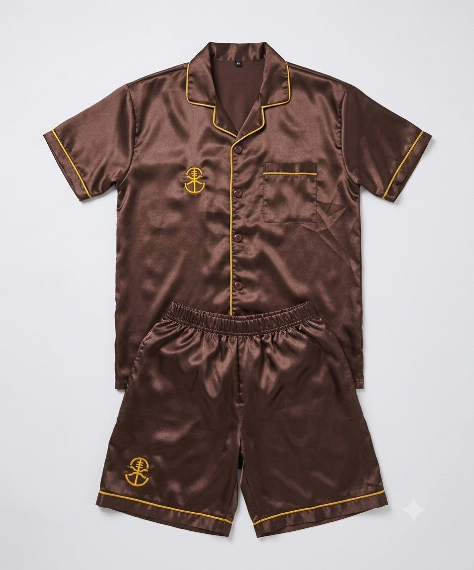 LUL Embroidered Brown Pajama Set