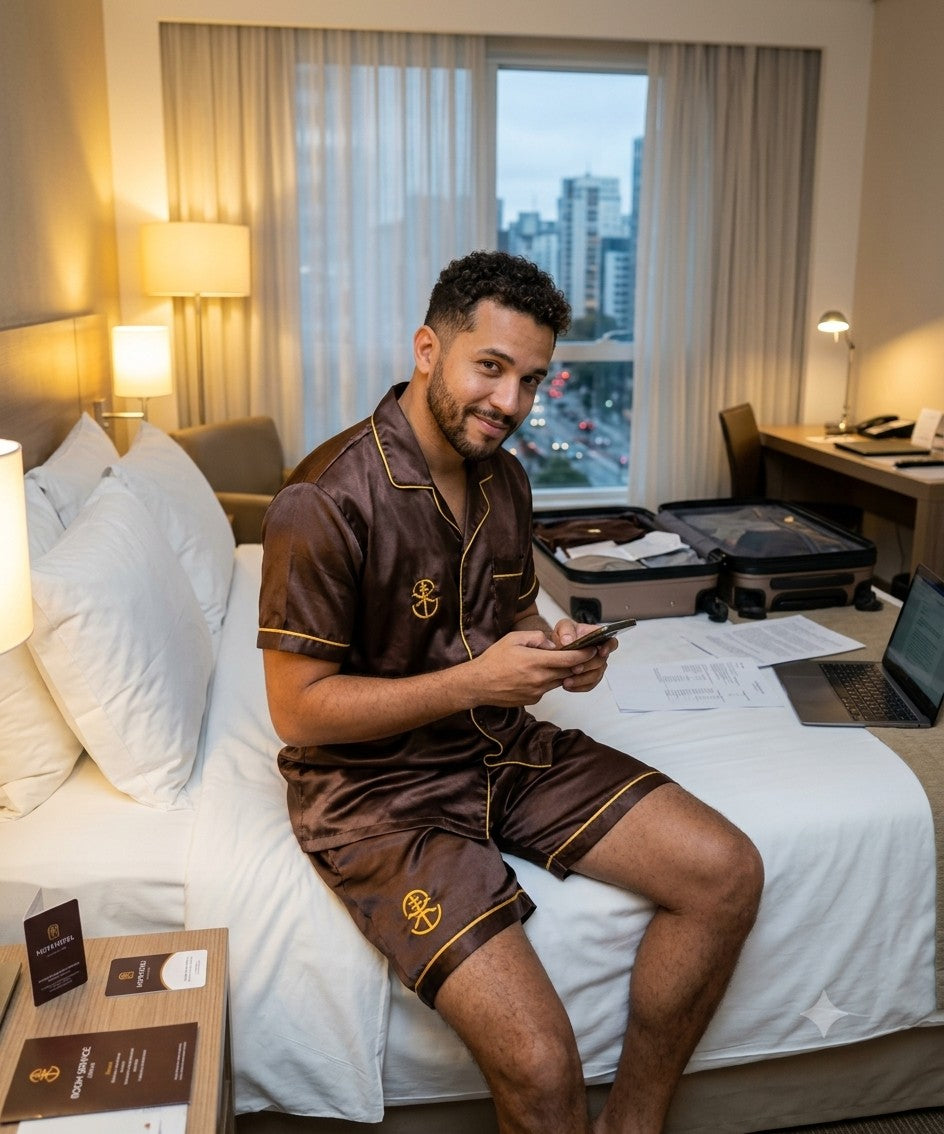 LUL Embroidered Brown Pajama Set