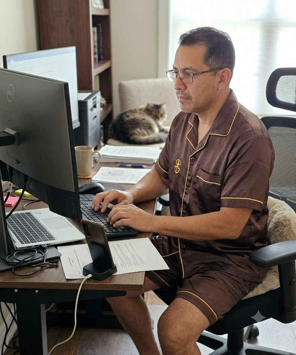 LUL Embroidered Brown Pajama Set