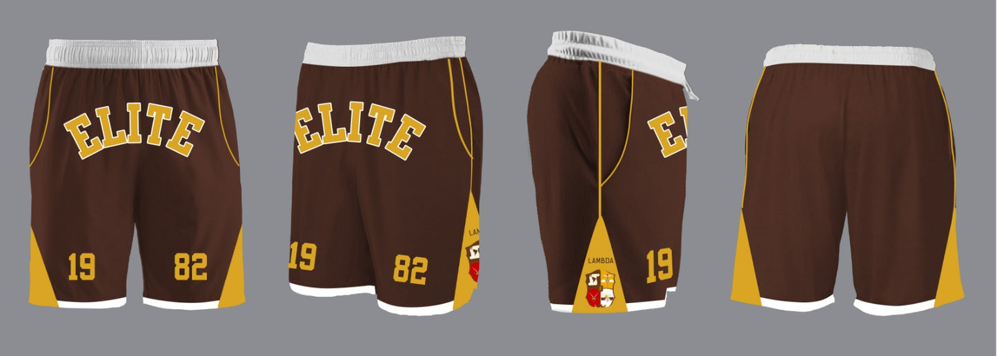 Elite Brown and Gold Basketball Shorts