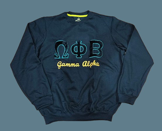 OPB Gamma Alpha Black Monochromatic Felt and Embroidered Combo Crewneck