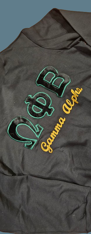 OPB Gamma Alpha Black Monochromatic Felt and Embroidered Combo Crewneck