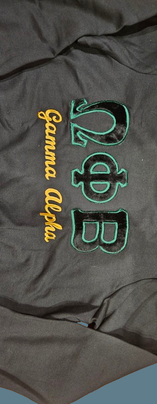 OPB Gamma Alpha Black Monochromatic Felt and Embroidered Combo Crewneck