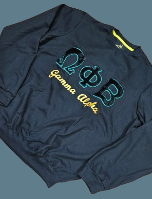 OPB Gamma Alpha Black Monochromatic Felt and Embroidered Combo Crewneck