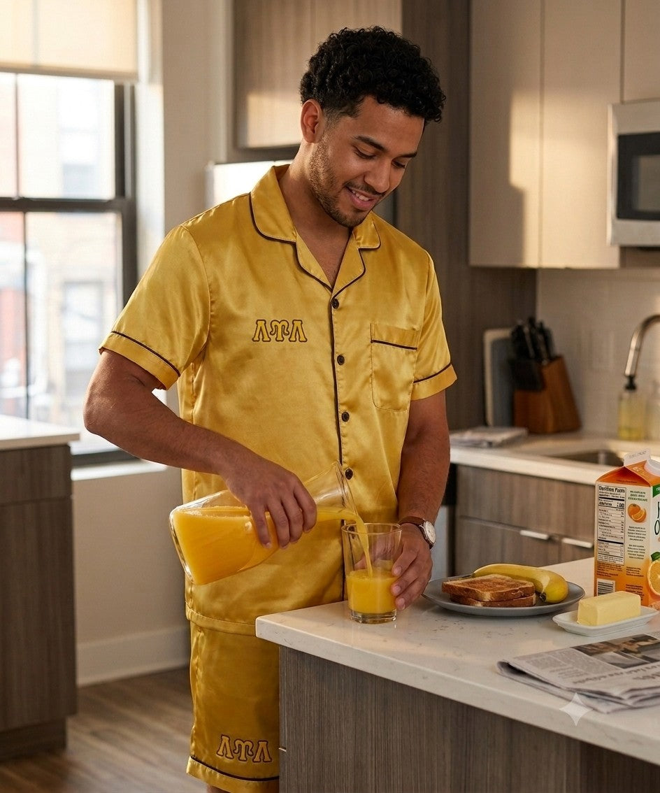 LUL Embroidered Gold Pajama Set