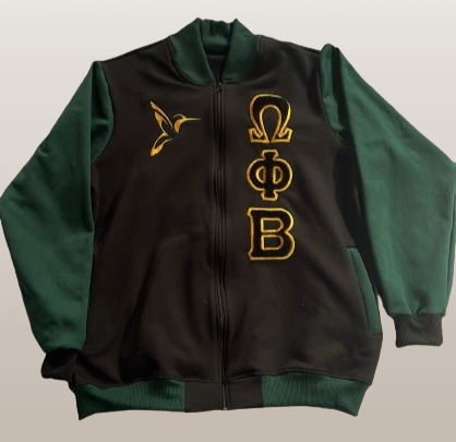 OPB Black Fleece Jacket with Green Sleeves - Fully Embroidered