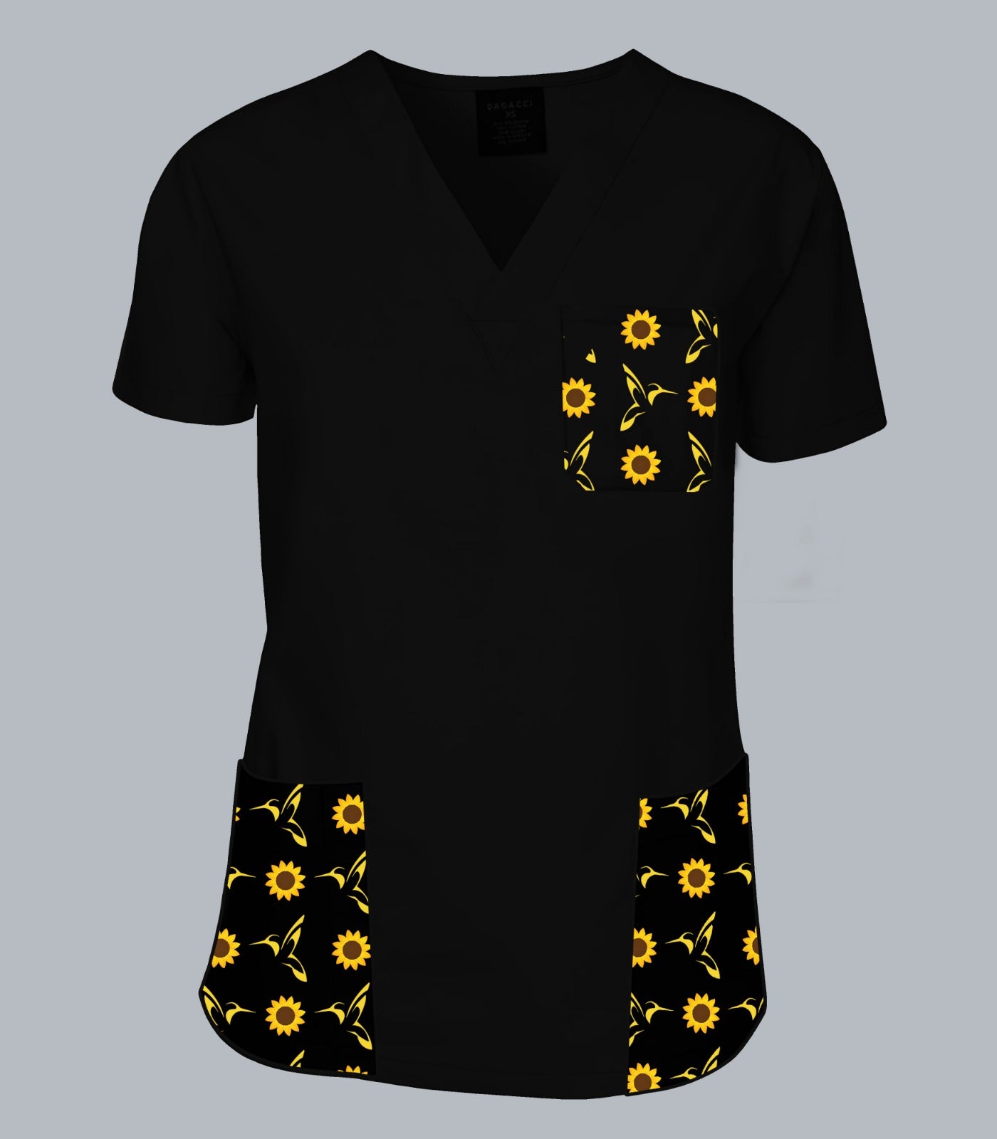 OPB Black Scrub Top (Sunflower and Hummingbird)