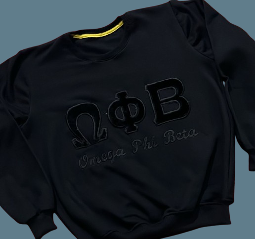 OPB Black Monochromatic Felt and Embroidered Combo Crewneck