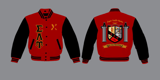 SLU Varsity Wool Jacket with Leatherette Sleeves - Crop Version - Red with Black Sleeves