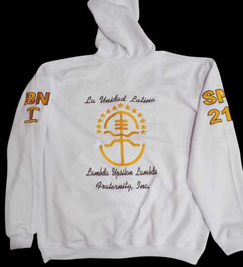 White 4" LUL Hoodie (Fully Embroidered)